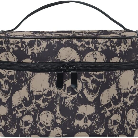 Makeup Bag, Grunge Skulls Travel Makeup Organizer Bag Cosmetic Cases Toiletry Ba - Picture 1 of 5